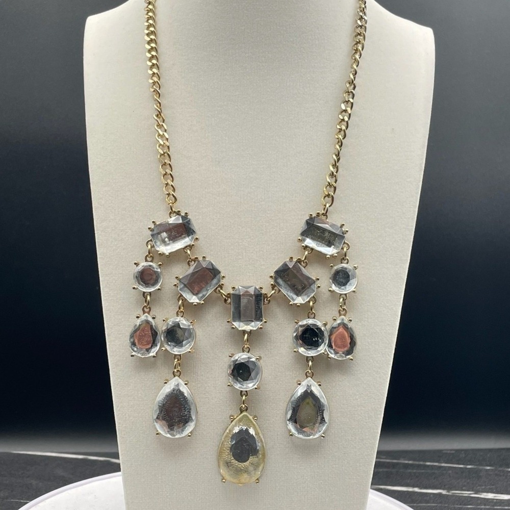 Vintage Gold-Toned Adjustable Multi Faceted Crystal Dangle 17" Statement